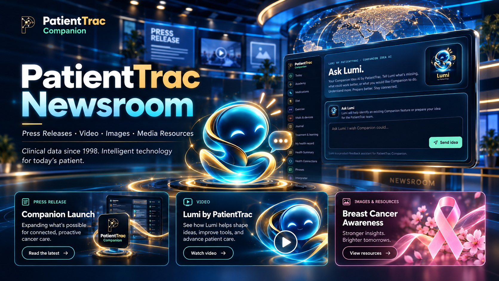 PatientTrac Newsroom featuring Companion, Lumi, video and Breast Cancer Awareness