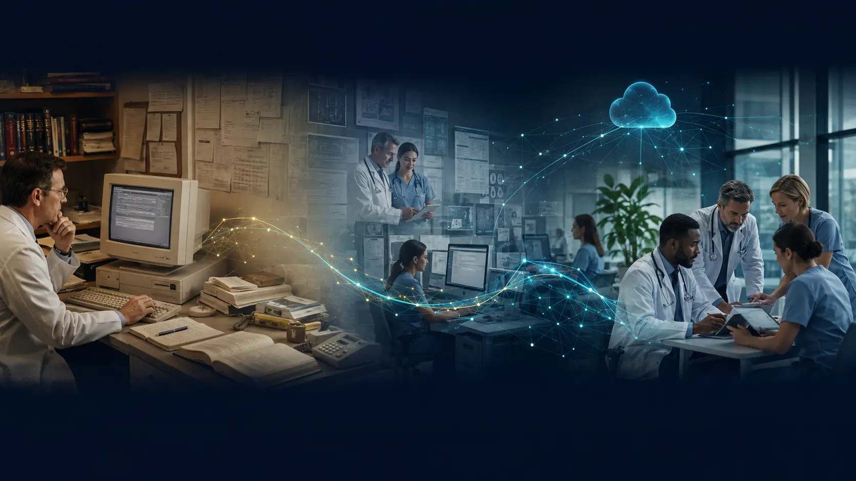 Clinical software evolving from a 1998 practice environment to a modern connected network