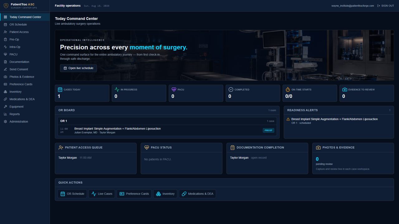 ASC surgery center operations interface