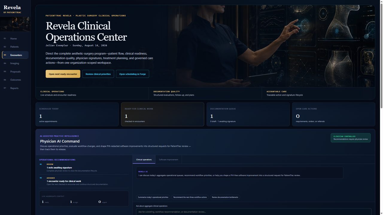 Revela plastic surgery documentation interface